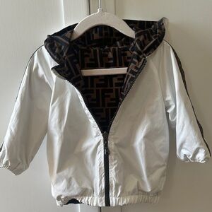 Fendi Kids White and Brown Raincoat